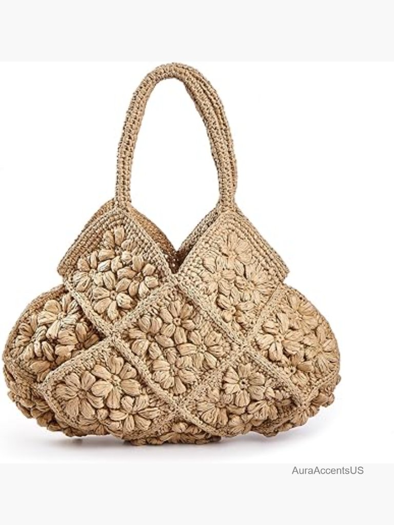 Straw Tote Bag Floral Beach Hobo Shoulder Handbag Summer Purse